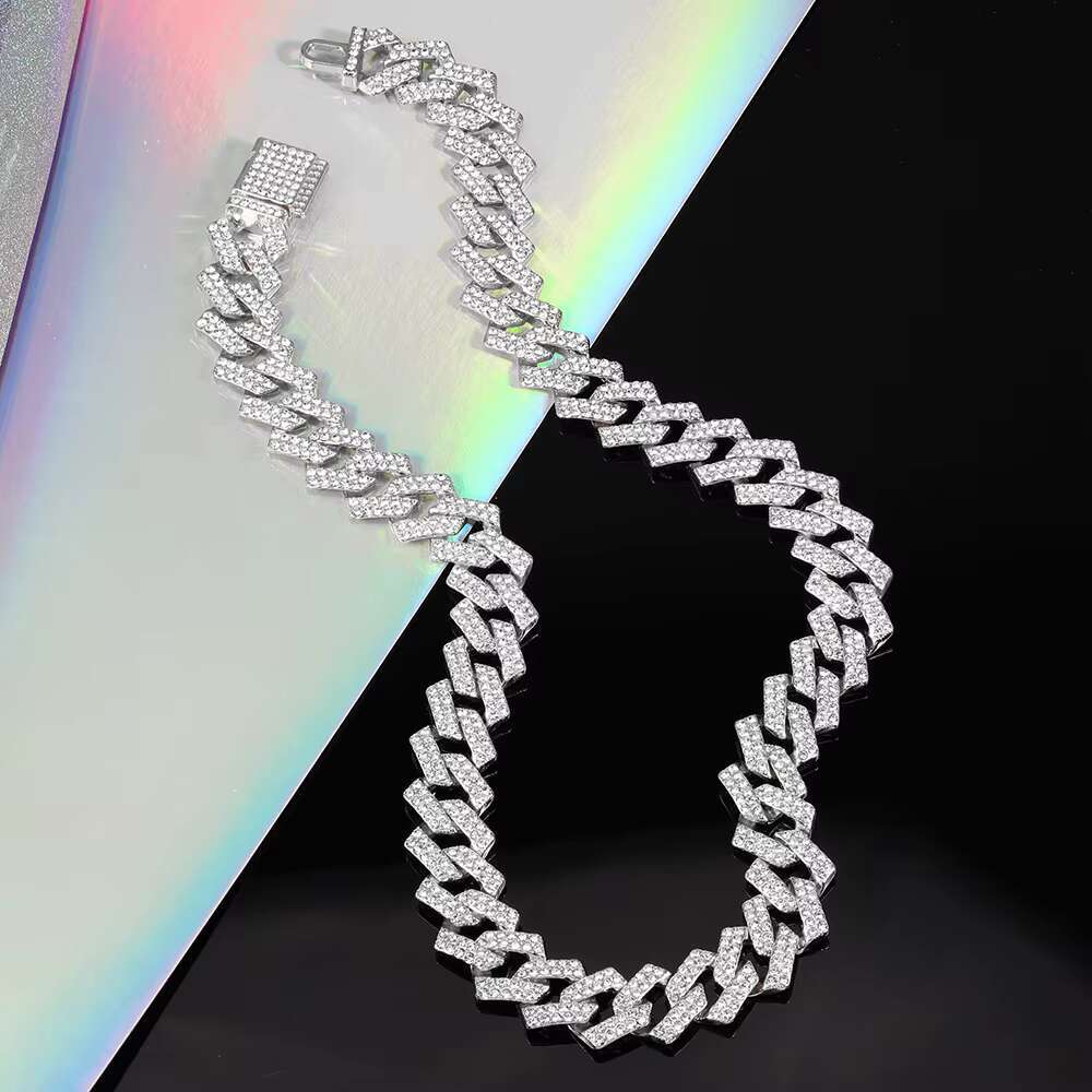 Miami Rapper Hip Hop Jewelry Icy Gold Plating Stainless Steel Necklace with Moissanite Stone Diamond Style Cuban Link Chain