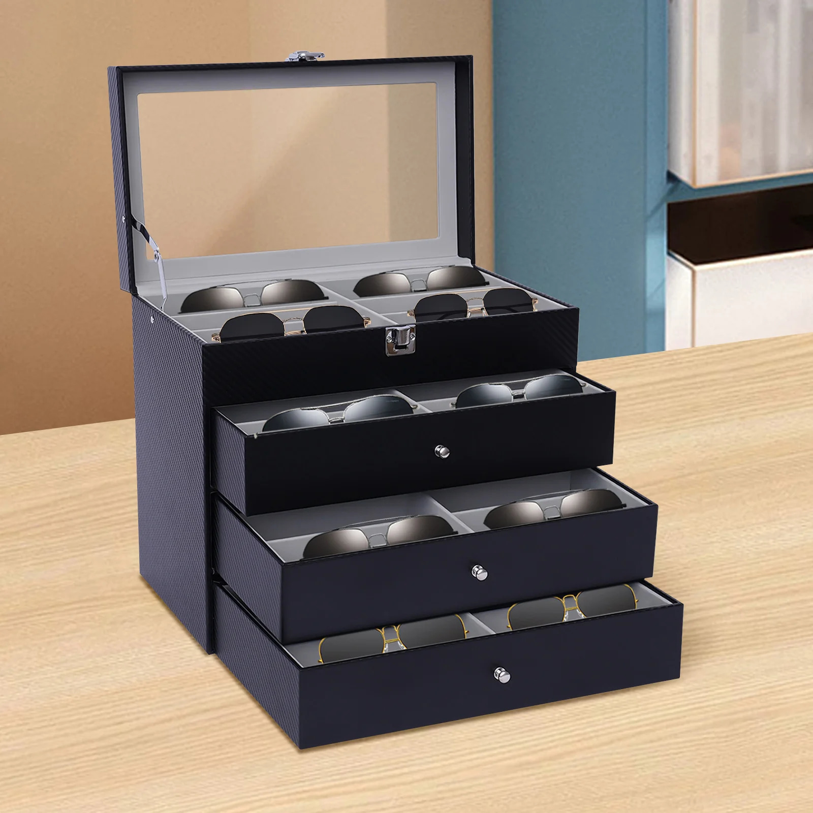 4 Layer Sunglass Organize Box4 Layer 24 Slots Multiple Glasses Organizer Eyeglass Sunglass Storage Box DisplayBlack 250617