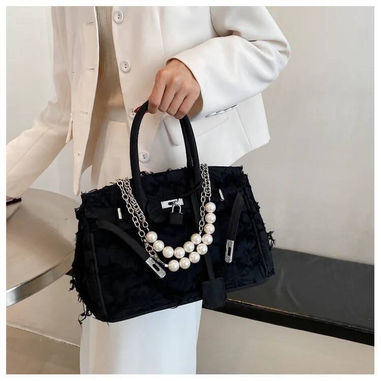 DHGM DHGM 2025 Vintage Pearl Chain Bag - Distressed Boho Shoulder Purse, Unique Crossbody Clutch