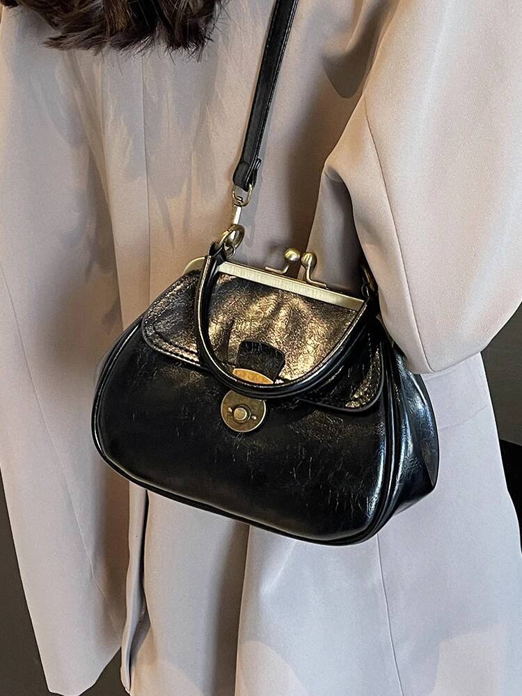 DHSM Women's New High Quality Texture Crossbody Bag Autumn Winter Retro Versatile Single Shoulder Fashion Trend PU Solid Handbag