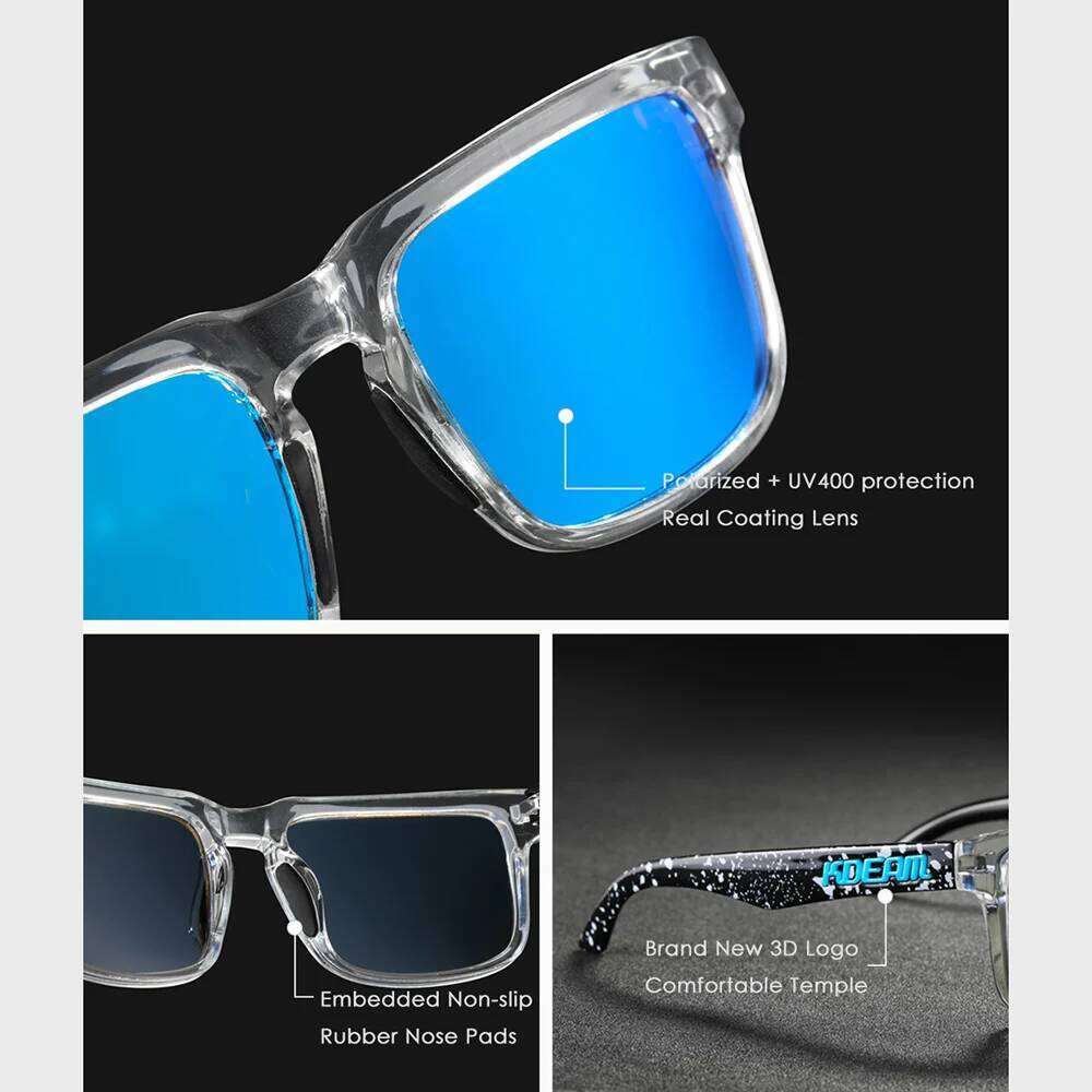 New KDEAM High Quality Men Square Sunglasses Colors Sports Polarized Sun Glasses Reflective Coating Mirrored Lens UV400