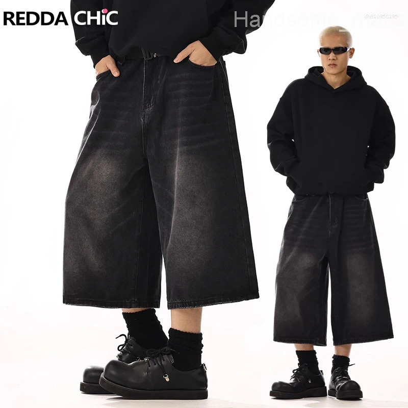 Mens Jeans REDDACHiC Plus Size Jorts Black Whiskers Cleanfit Wide Leg Casual Short Pants Hip Hop Skater Retro Summer Clothes