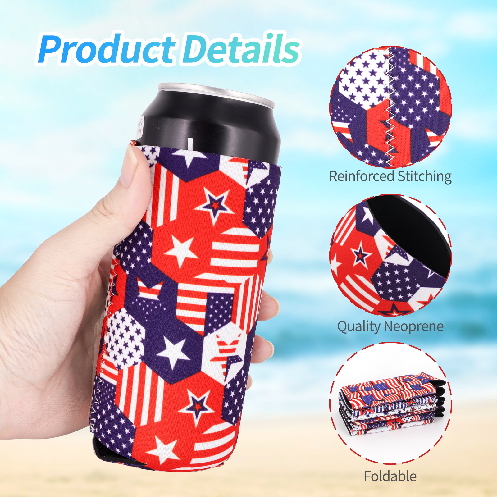 Collapsible Neoprene Can Beer Cooler Sleeves Tall Energy/Beer Drink Coolies For 16oz Rockstar , Monster , 500ML beer bottle - view 4