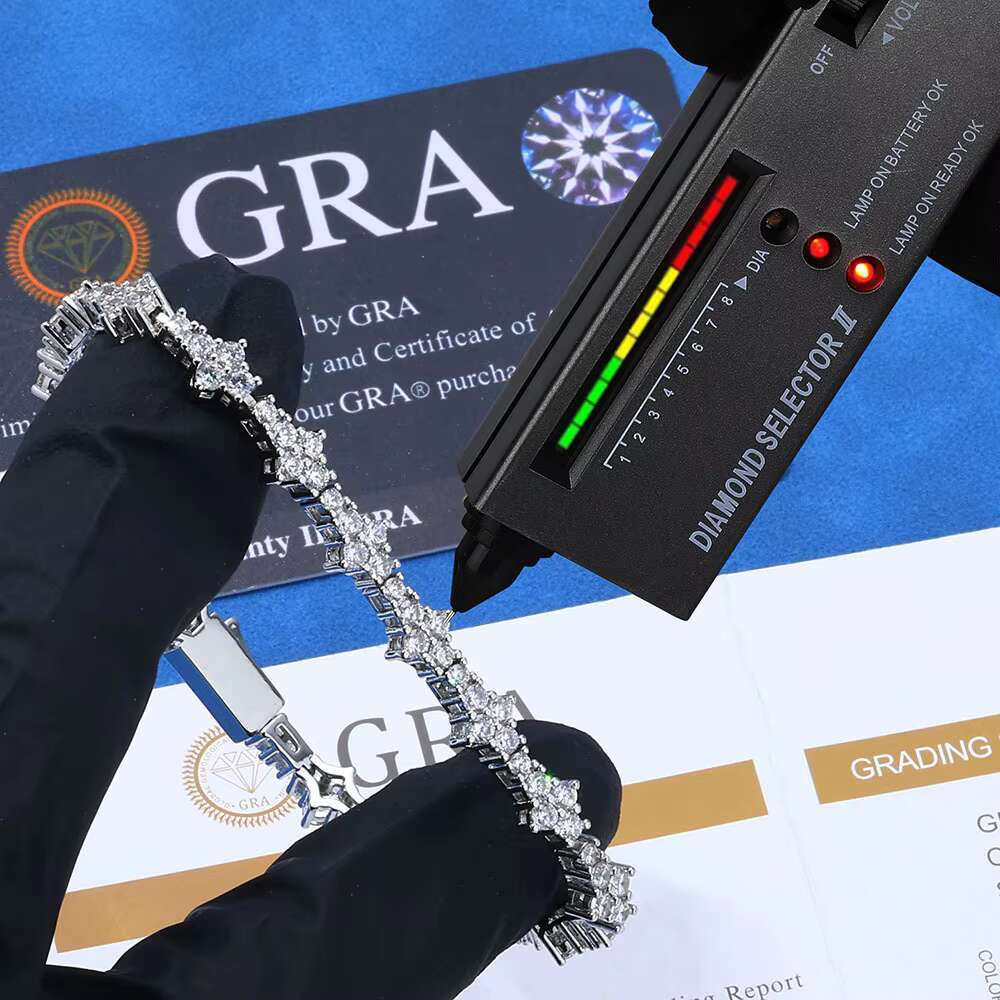 Hip Hop Style Tennis Chain Bracelet S925 Silver Moissanite Tennis Chain 6.5mm Airplane Design Link Chain Bracelet