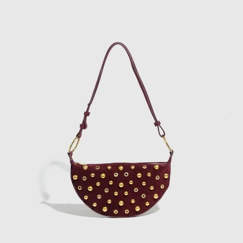 DHGM Designer Studded Crescent 2025 New Women Metal Underarm Bag High-end Retro Rivet Polka Dot Shoulder Bags