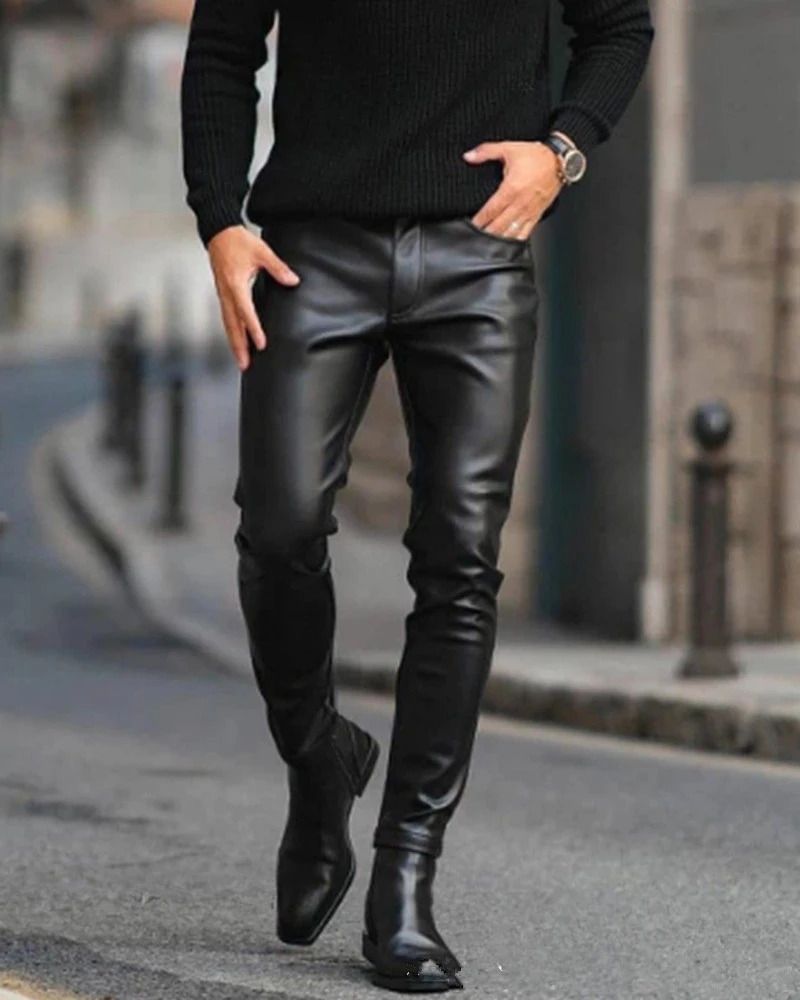 Drop Leather Pants For Men Elastic Fashion PU Trousers Streetwear 2023 Spring Autumn Motorcycle 250614