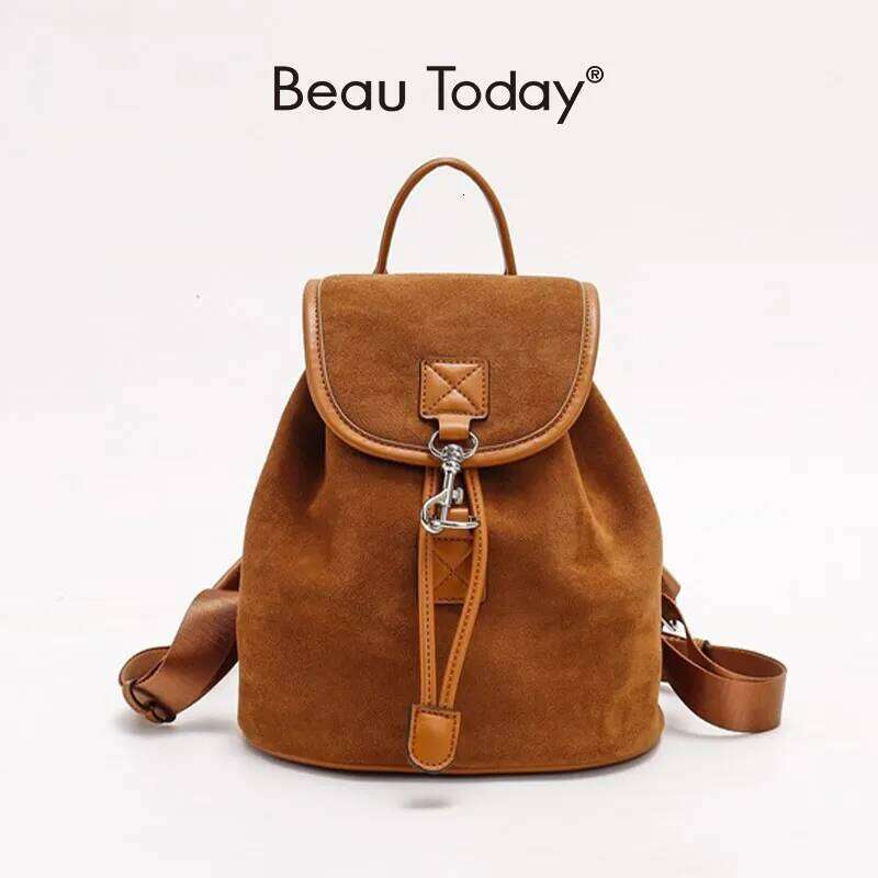 BEAUTODAY Brown Bags Women Flannel PU Solid Color Metal Buckle Retro Style Trend 2023 Versatile Ladies Backpacks 63009