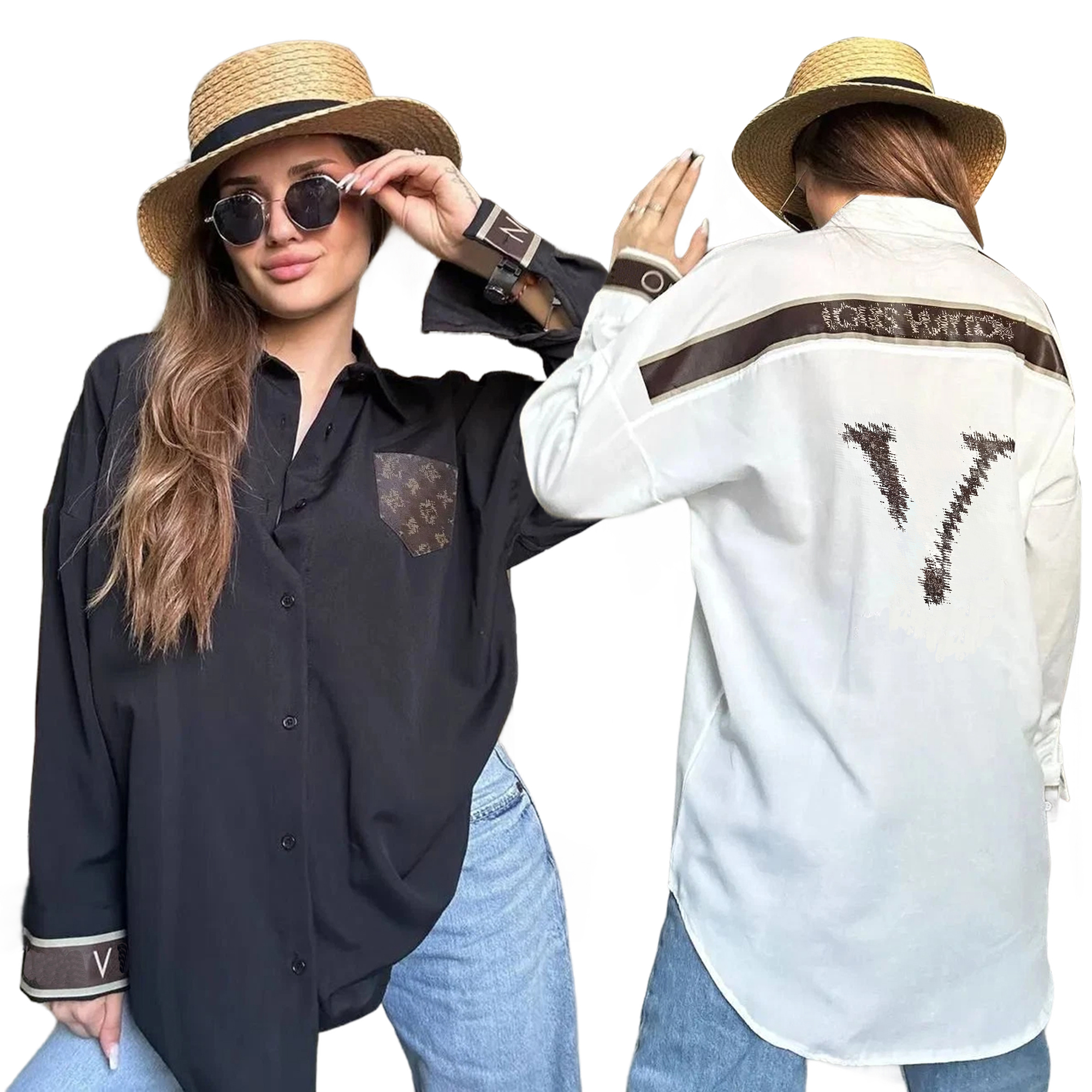 Blouse Blouses designer for women Loose temperament embroidered shirt tops women Fashion luxury Sexy casual button up long sleeved stand up collar shirt S-2XL