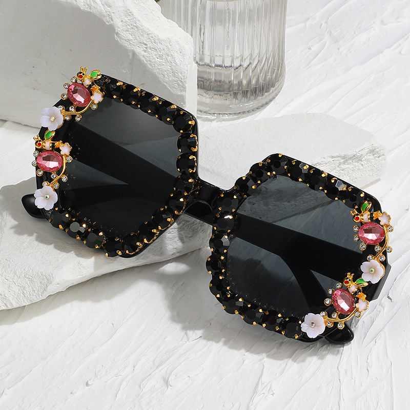 Fashion Sunglasses for Men and Women Personality Diamond-Encrusted Square Frame Sunglasses Internet Celebrity Street Style Live Streaming Glasses