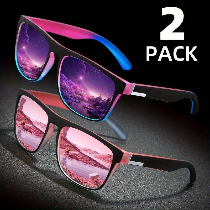 2pcs Square Gradient tipcolor Polarized Sunglasses Anti Glare Sun Shades For Summer Party Vacation Travel Driving Fishing