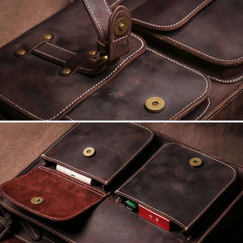 GURO Vintage Deluxe Leather Messenger High Quality Crazy Horse Cowhide Shoulder Sling Bag Weekend Crossbody For 12 Inch Ipad
