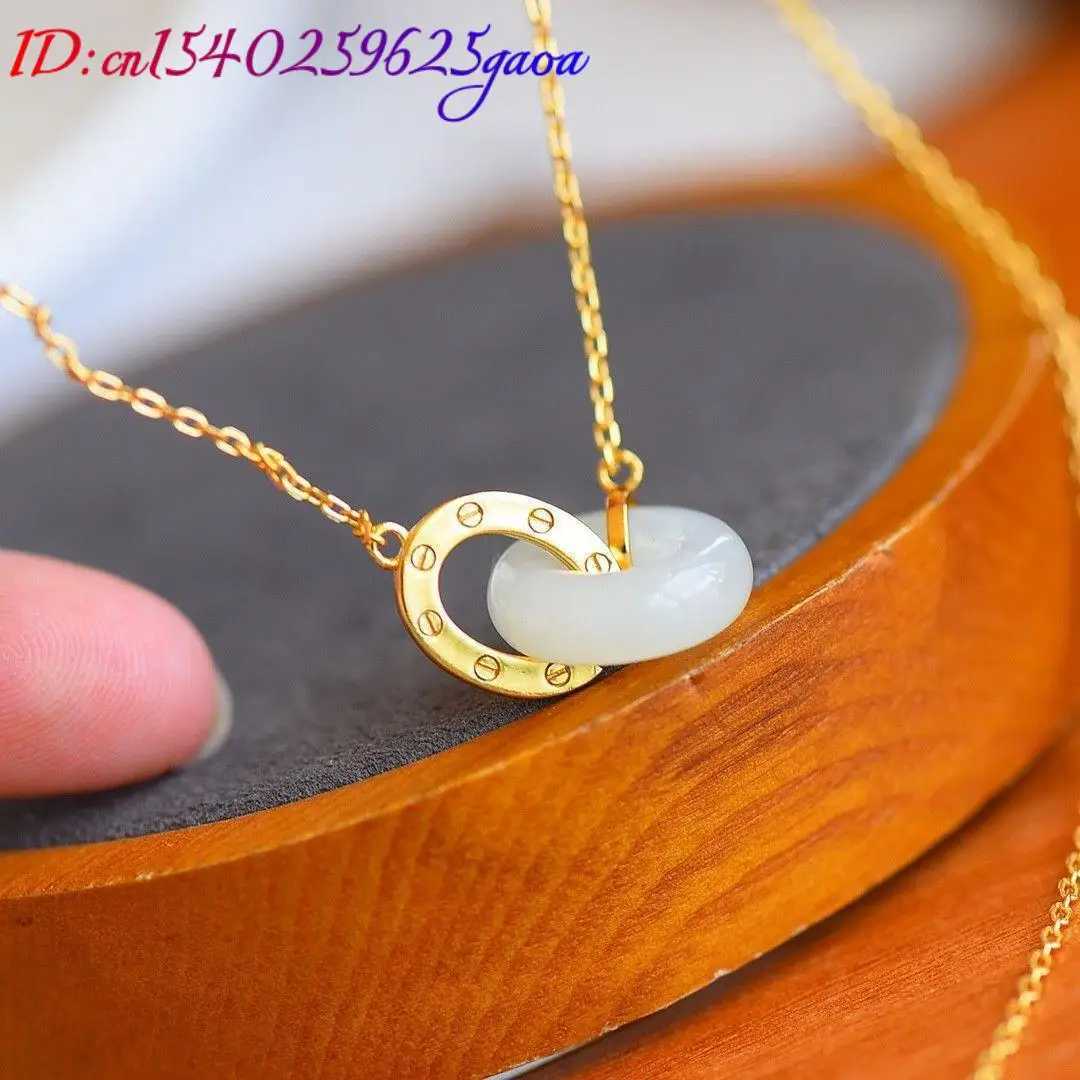 White Natural Jade Ring Pendant Necklace Amulet Real Jewelry Luxury Carved Gemstone 18K Gold Plated Stone Vintage Talismans XJ250620