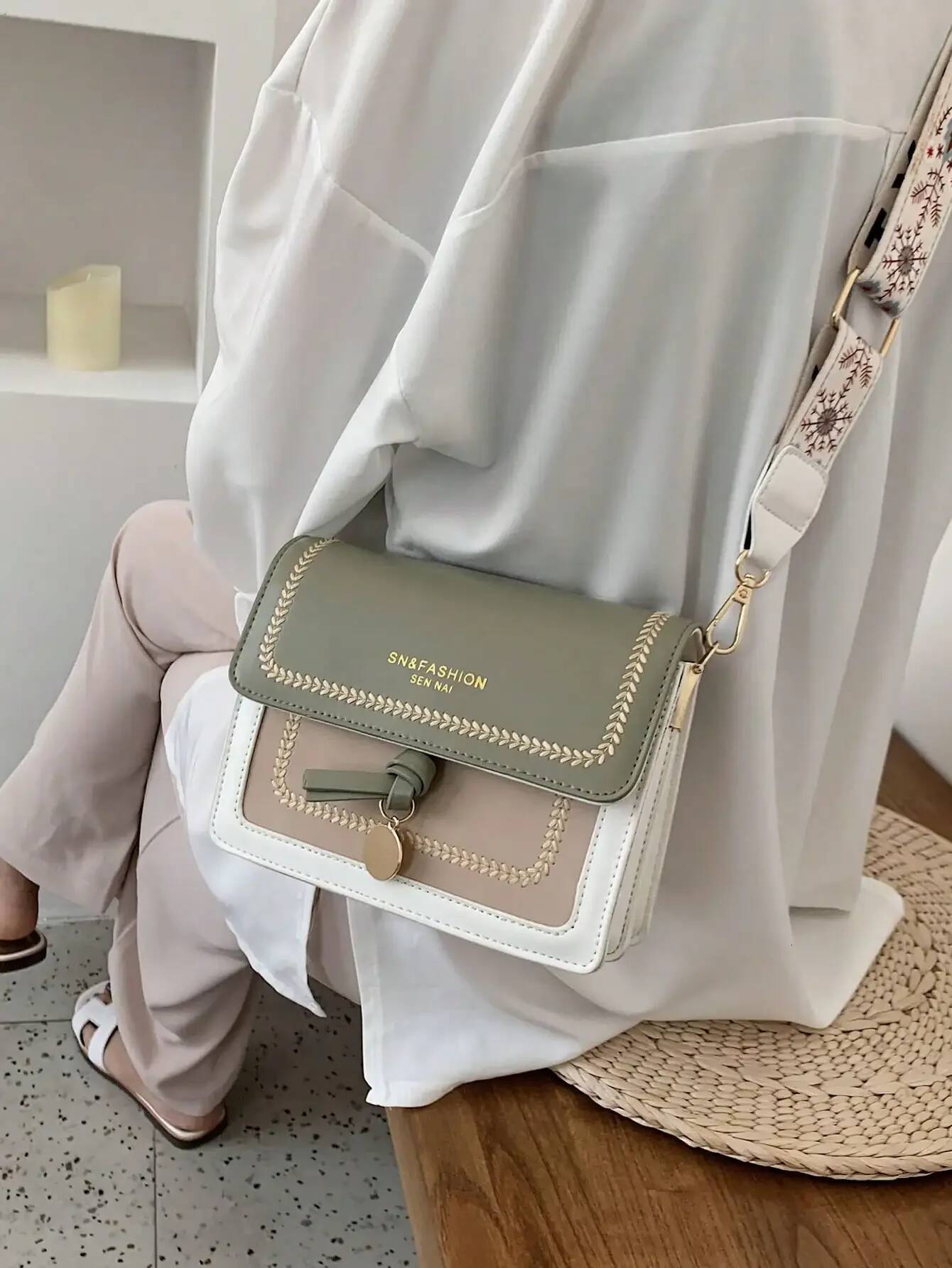DHGM DHGM Fashionable for Women Versatile New Crossbody Casual Contrasting Color Small Square Bag with Wide Shoulder Strap