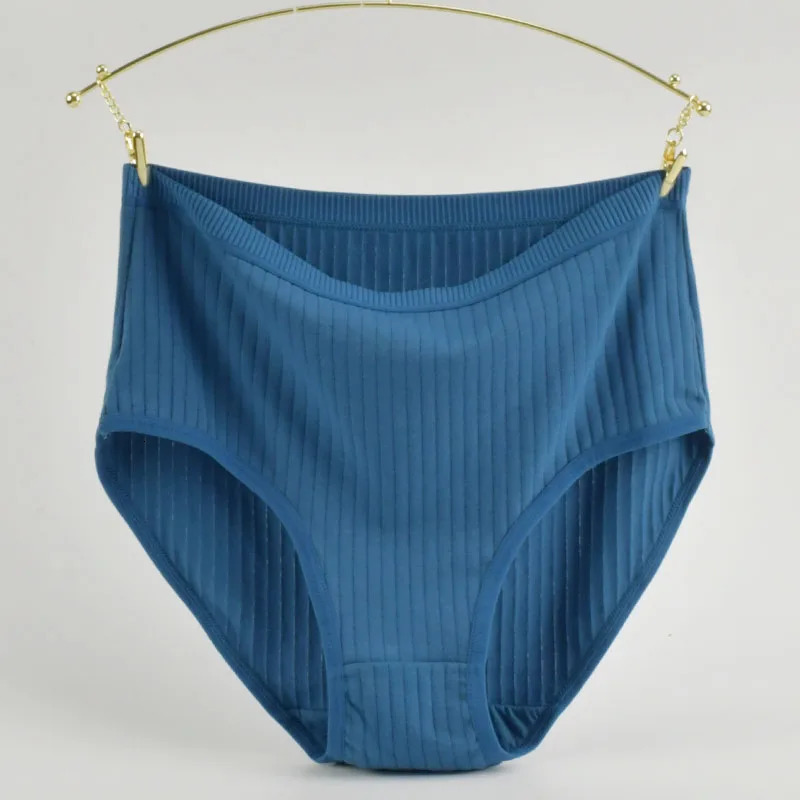 Womens High Waist Cotton Underwear Panties Striped Knitted Soft Breathable Underpants Intimate Lingerie Female Briefs Woman 250609