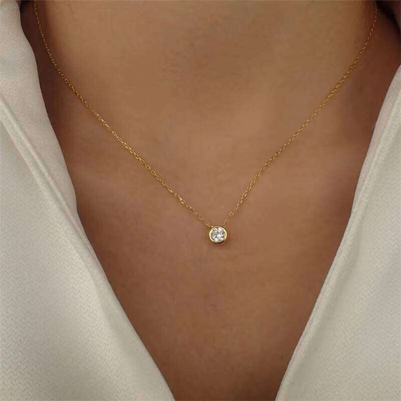 DHCollections 14K Gold Plated 316L Stainless Steel Pendant 12 Months Geometric Design Birthstone Necklace Dia Chains for Engagement Party