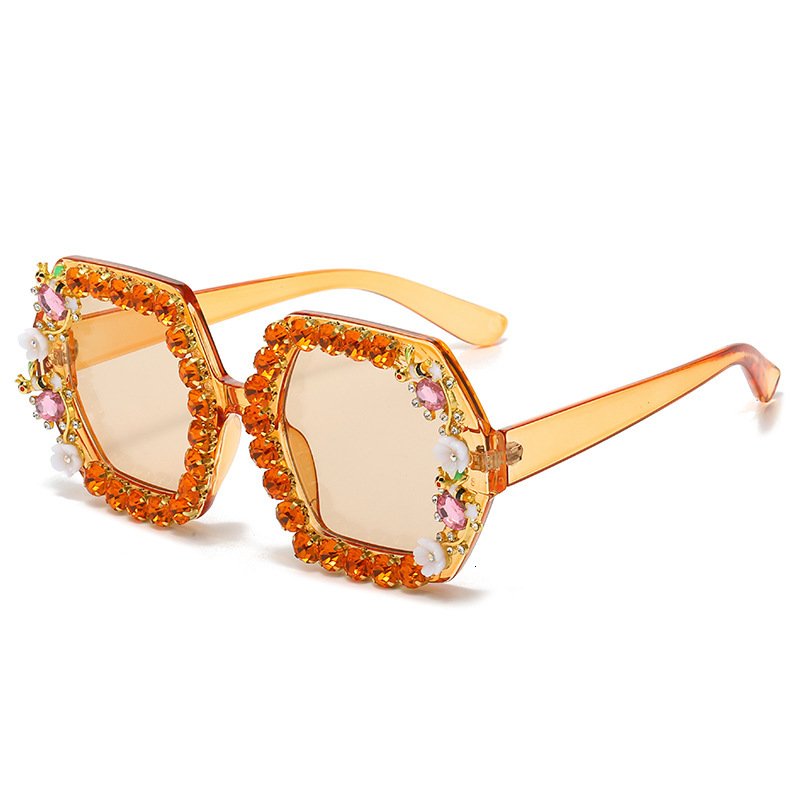 Fashion Sunglasses for Men and Women Personality Diamond-Encrusted Square Frame Sunglasses Internet Celebrity Street Style Live Streaming Glasses