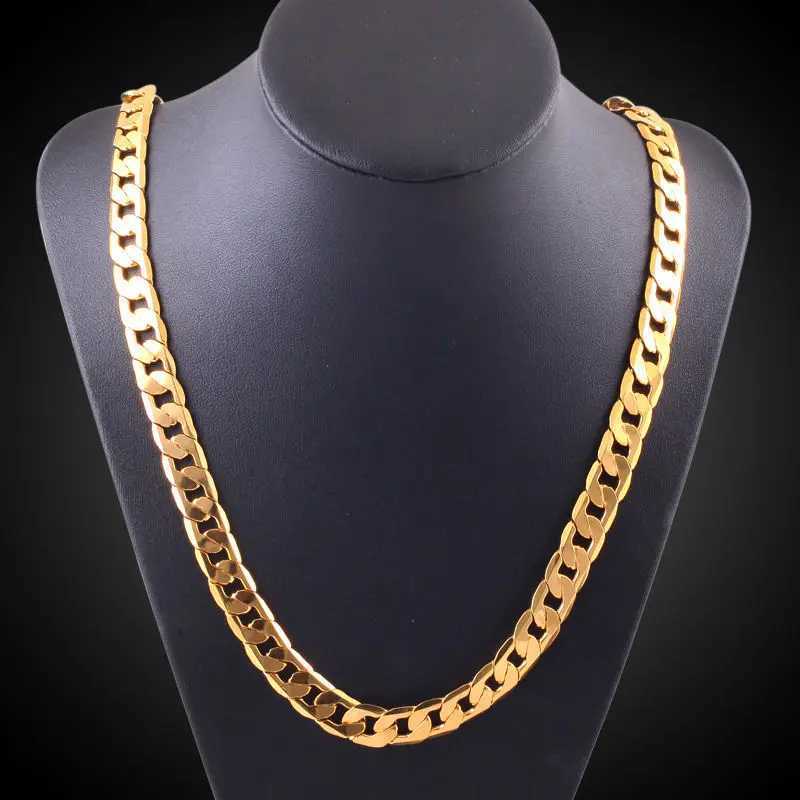 Pure Gold Color Necklace Jewelry Plated 24K Gold 10mm Heavy Necklace for Men 20 22 24 26 28 30 XJ250620