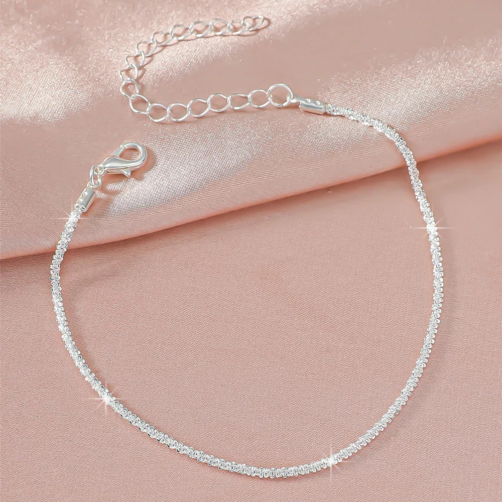 LATS Shiny Sparkling Simple Anklet for Women Gold Silver Color Elegant Jewelry Female Beach Ankle Bracelet on Foot Party Gift 250606