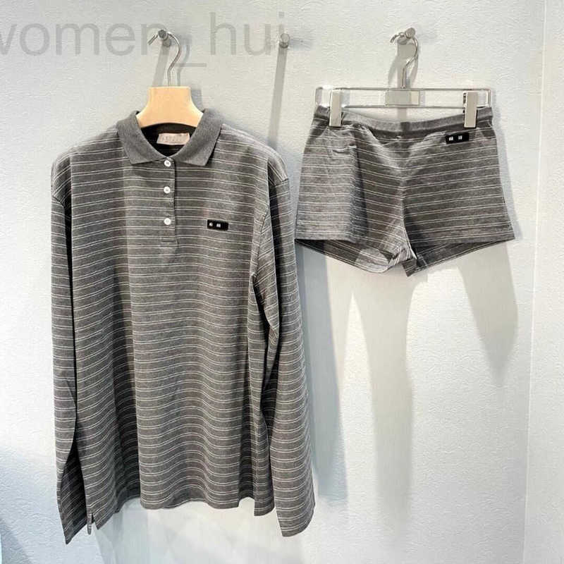 Two Piece Dress designer 25 New Striped Long Sleeve Polo Shirt Top Ultra Short Shorts for Women ZJVC
