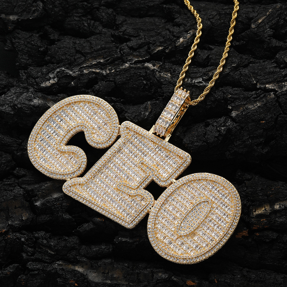 Bling Baguette Diamond Custom Name Letters Charms Necklace Copper Cubic Zircon Letters DIY Initials Combination Pendant Wolf Tide Rapper Hip Hop Punk 