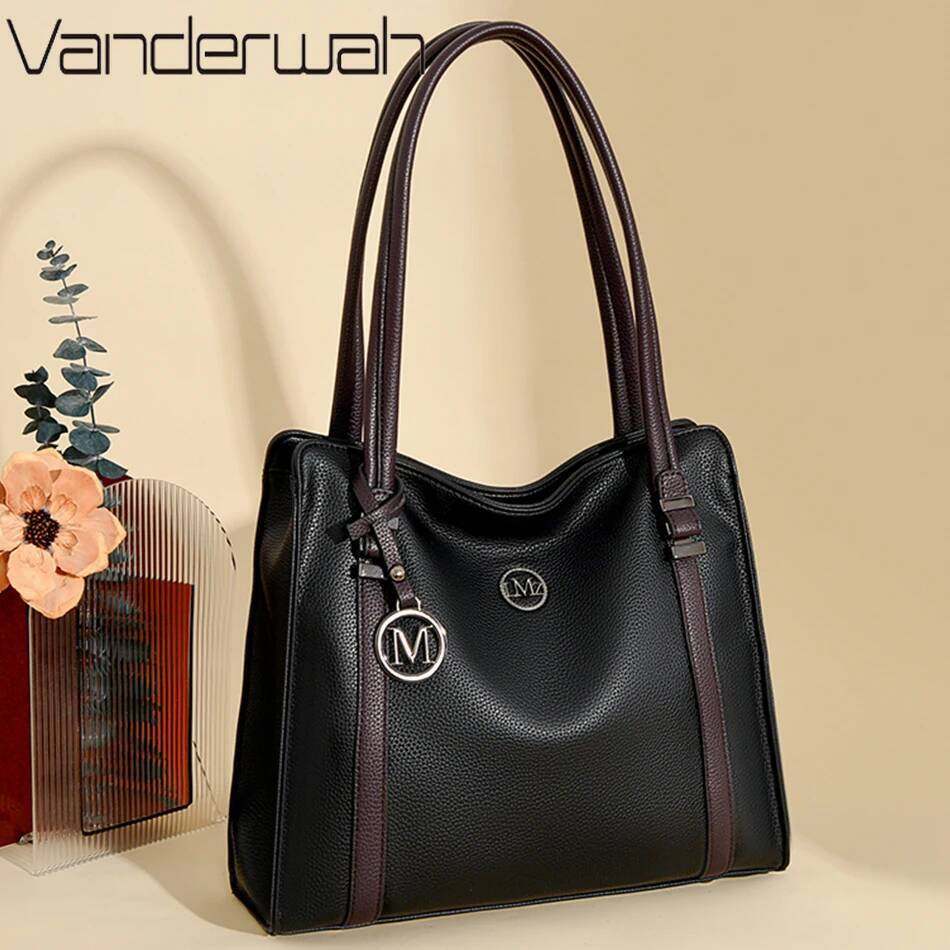 DHSM Soft Leather Handbags Women Designer Shoulder Ladies Large Capacity Top-Handle Bags Shopping Tote Bag Sac A Main