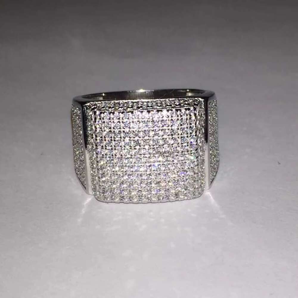 Luxury Mens 925 Sterling Silver Pinky Ring VVS round Cut Iced out Moissanite Classic Style Diamond for Weddings