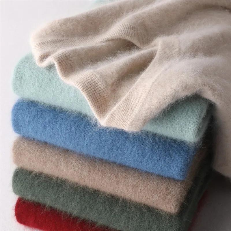 Mens 100% pure Mink Cashmere Sweater O-Neck Pullovers Knit Large Size Mink Sweater Winter Tops Long Sleeve High-End Jumpers 250619