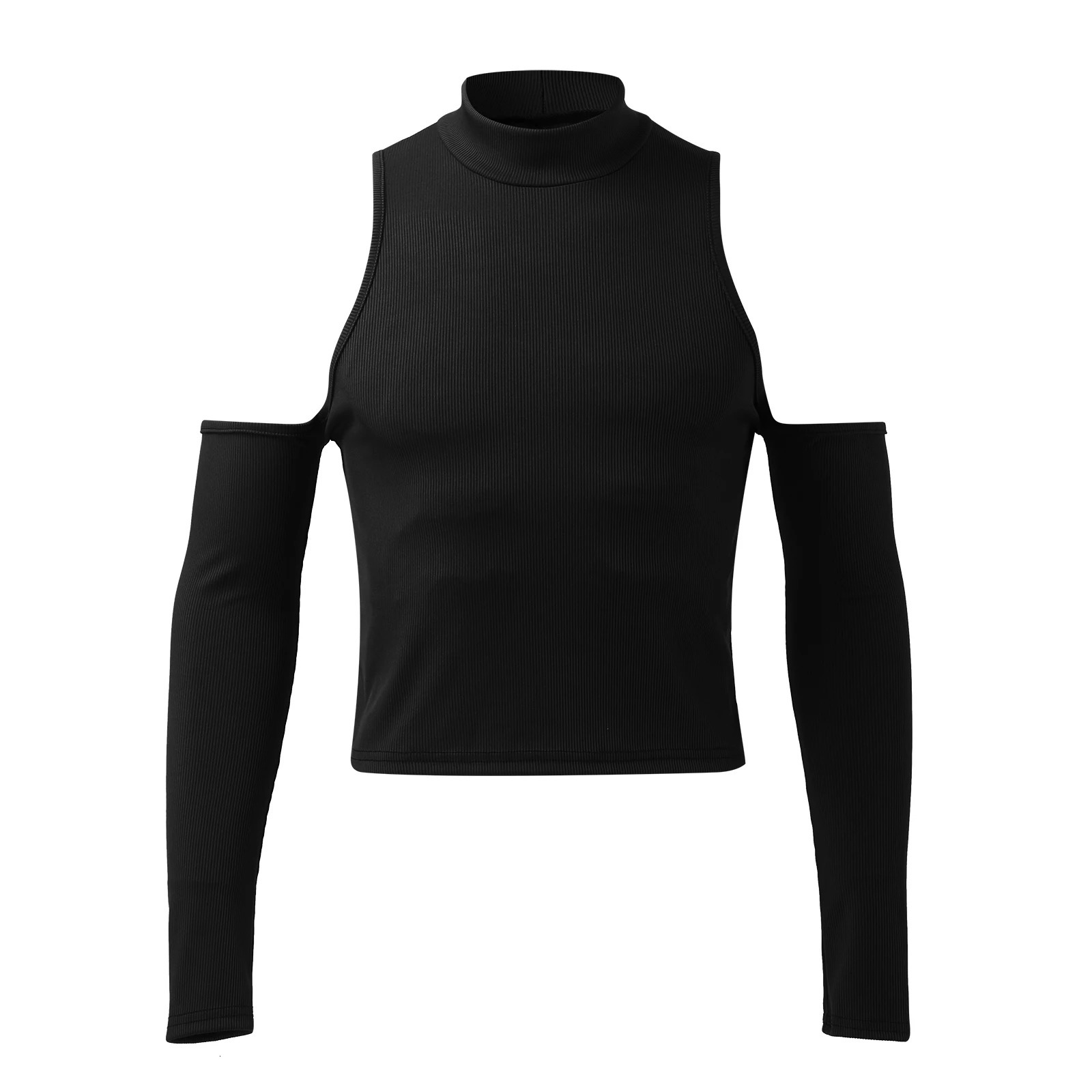 2023 Men Hollow Out Long Sleeve T Shirt Casual Turtleneck Sweatshirt Streetwear Sexy Crop Off Shoulder Tops Summer 250616