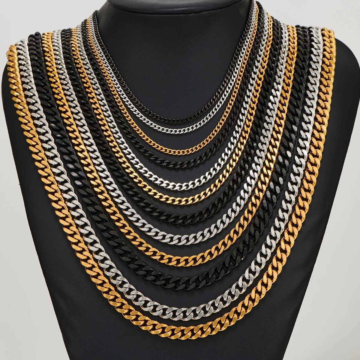 3.5mm/5mm/7mm/9mm Thick Stainless Steel Cuban Link Chain Necklace for Men Boys Silver Gold Black Color 14 to 30 Inches W250620