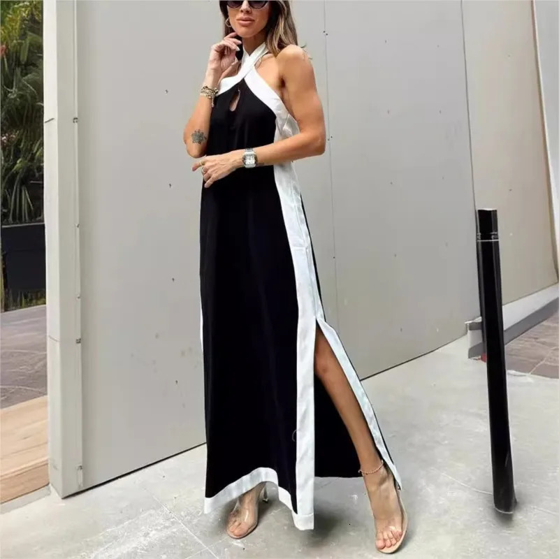 Boho Summer Sexy Womens Dress Style Cotton Linen Backless Halterneck Slit Vintage Prom Dresses For Women Maxi Robe Femme 250619