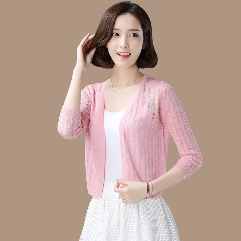 K1078 Summer with suspender skirt small shawl coat women's short outer wear ice silk knitted cardigan thin sun protection clothes all-match