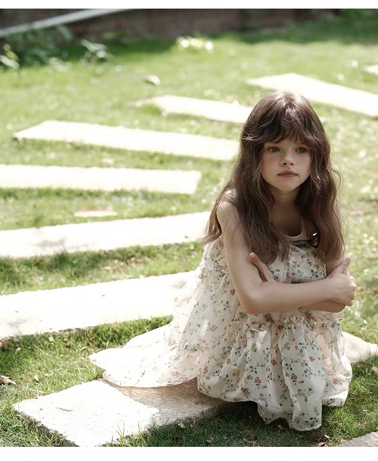 Girls' Knitted Splicing Chiffon Cake Dress Loose daily outerwear dress