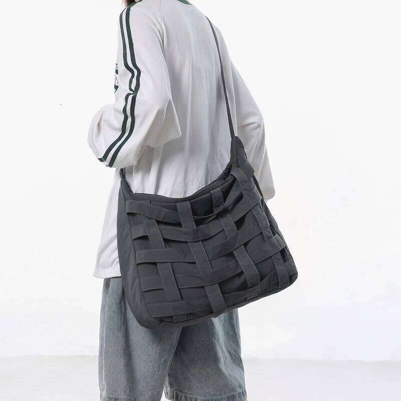 Woven Design Unisex Big Messenger Nylon Fabric Waterproof Shoulder Crossbody Bags Casual Street Large Capacity Shopper Tote