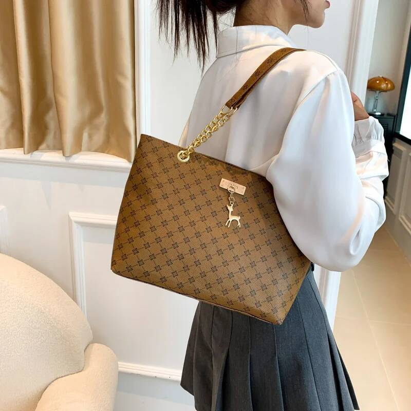 DHGM DHGM New Presbyopia Handbag Texture Soft Leather Large Capacity Tote Women With Hanging Accessories Shoulder Bag