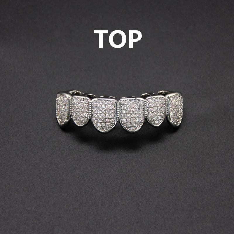 Hiphop Teeth Set for Unisex Top Bottom Mouth Silver Color Grills Tooth Cap Removable Dental Fashion Body Jewelry 250613
