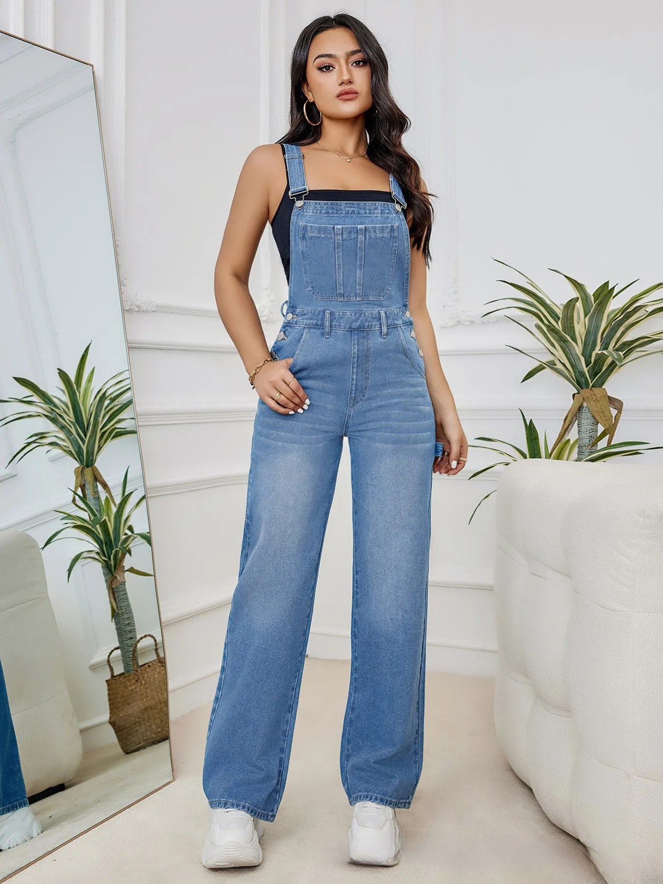 Womens Denim Bib Jumpsuits Casual Sleeveless Adjustable Straps Loose Baggy Cargo Jean Overalls Y2K Jumpers With Pockets 250619