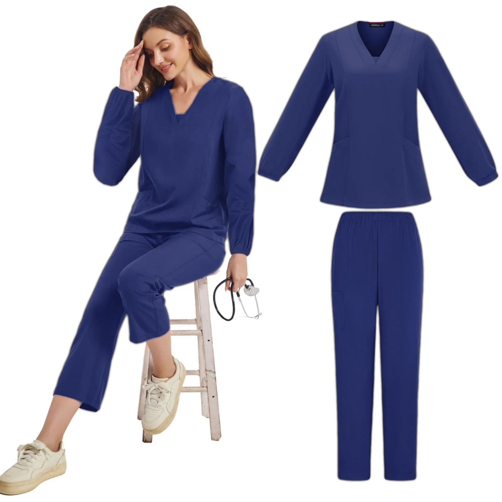 Uniforms Woman Nursing Long Sleeve Scrubsuit Scrubs Hospital Top V-Neck Doctor Nursing Long Scrubs Jogger Sets 250619