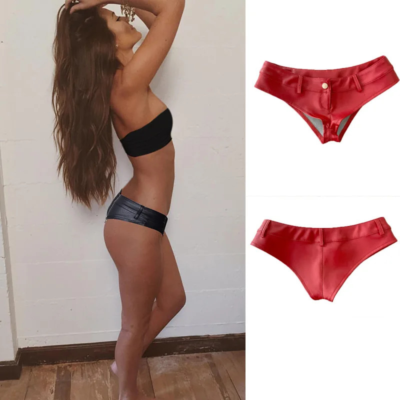 2025 Sexy Nightclub Low Waist Patent Leather Pu Button Zipper Shorts For Women 250619