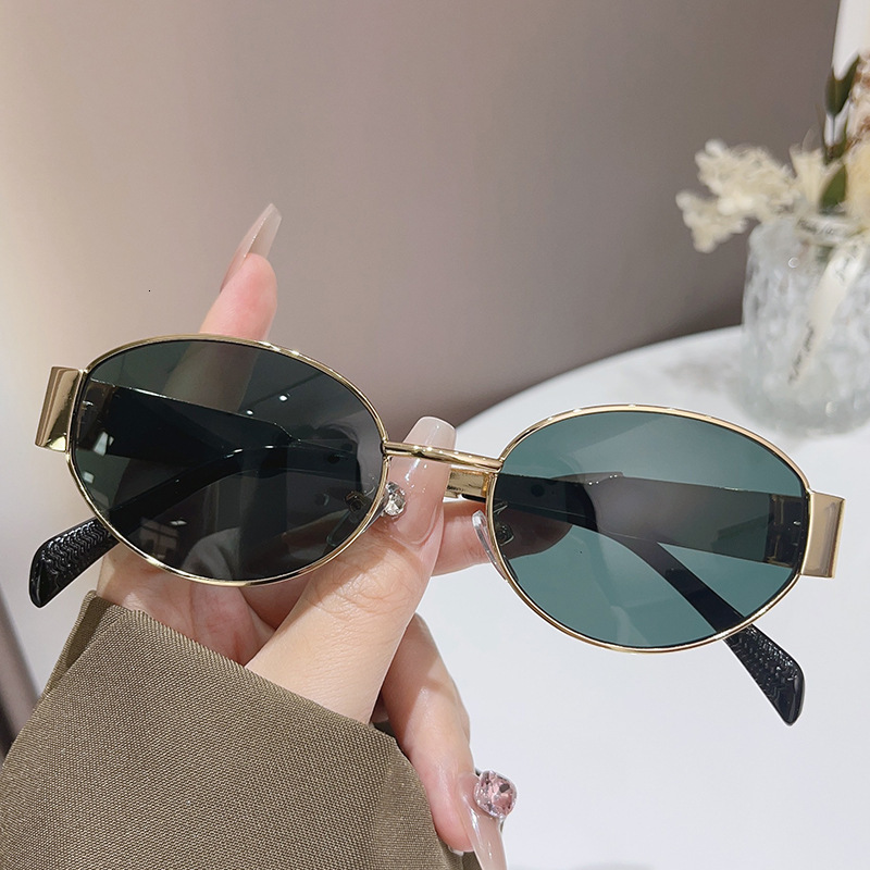Sunglasses for women Summer new personalized oval metal sunglasses Instagram popular high-end large frame glasses for men