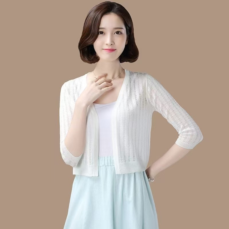 K1078 Summer with suspender skirt small shawl coat women's short outer wear ice silk knitted cardigan thin sun protection clothes all-match
