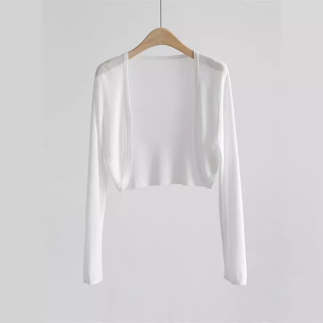 K1075 Ice silk knitted sun protection cardigan women's new summer thin shawl outer wear lazy blouse short air conditioning shirt jacket