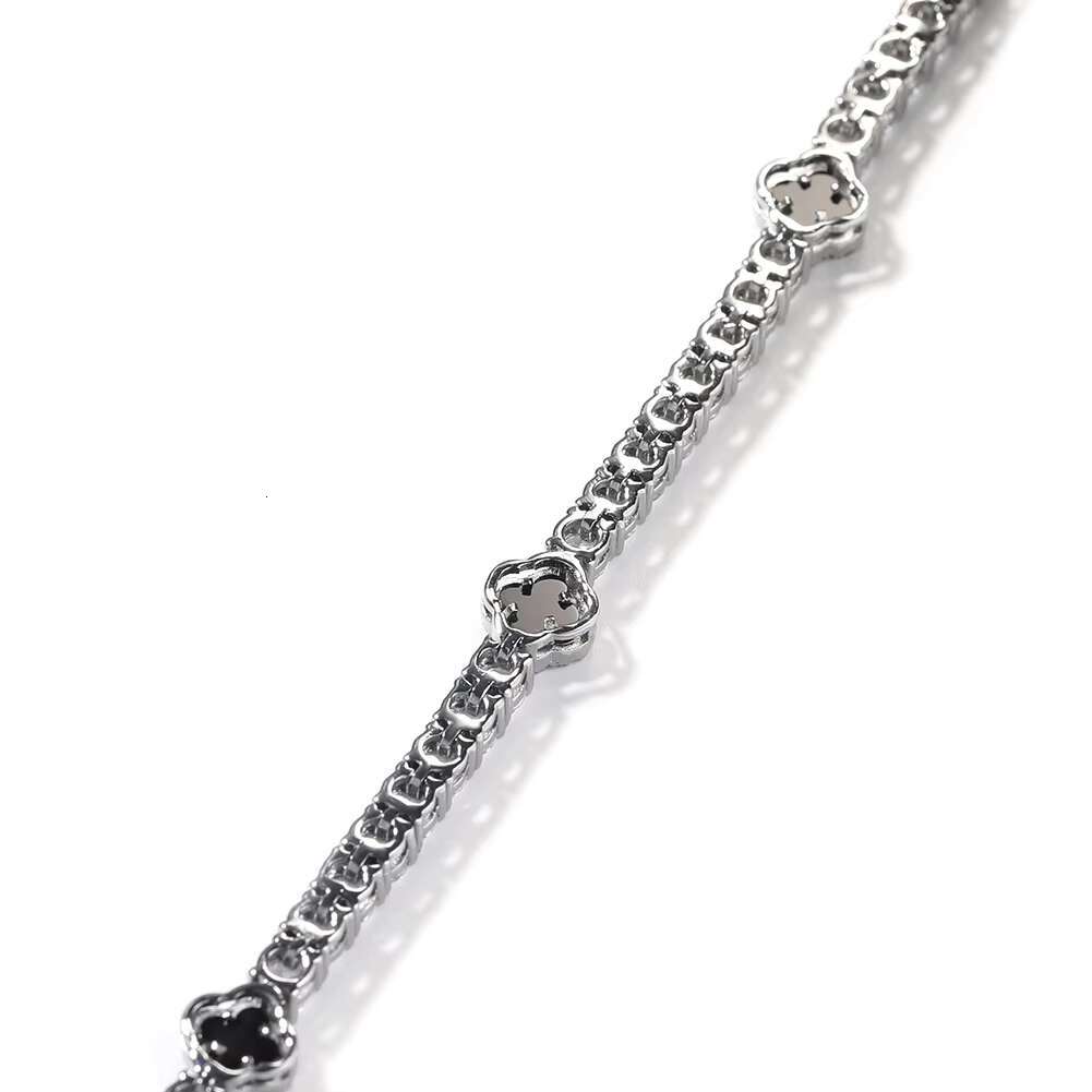 Dropshipping Valentines Day Gift Fashion 4mm Cubic Zirconia Diamond Black Four Leaf Clover Tennis Bracelet