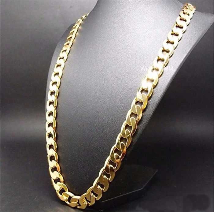 Pure Gold Color Necklace Jewelry Plated 24K Gold 10mm Heavy Necklace for Men 20 22 24 26 28 30 XJ250620