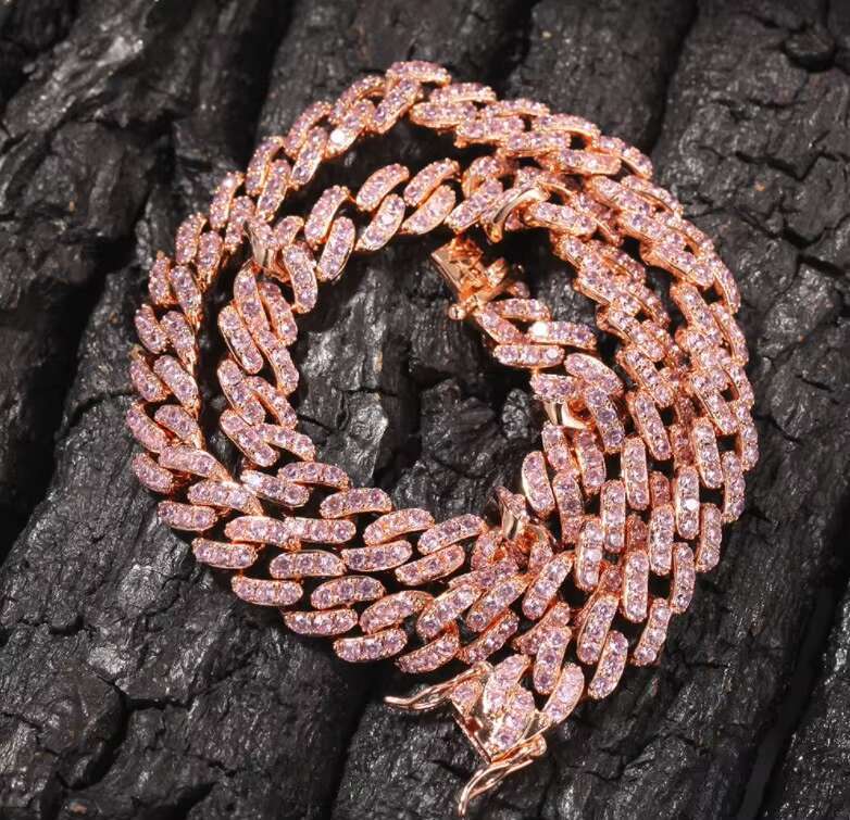 Hip Hop Moissanite Cuban Chain Gold Cuban Link Chain Rose Gold Cuban Chain for Men
