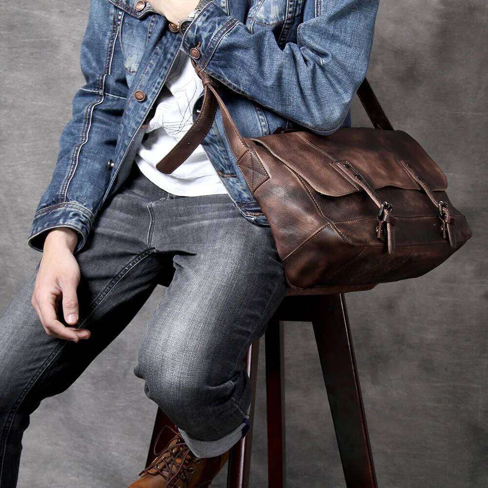 S.Worker Vintage Genuine Leather Men's Briefcase Cowhide Messenger Bag Plant Tainning Handbag Retro Casual Style