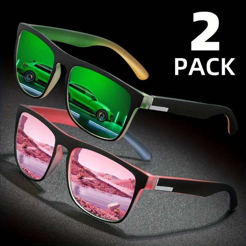 2pcs Square Gradient tipcolor Polarized Sunglasses Anti Glare Sun Shades For Summer Party Vacation Travel Driving Fishing