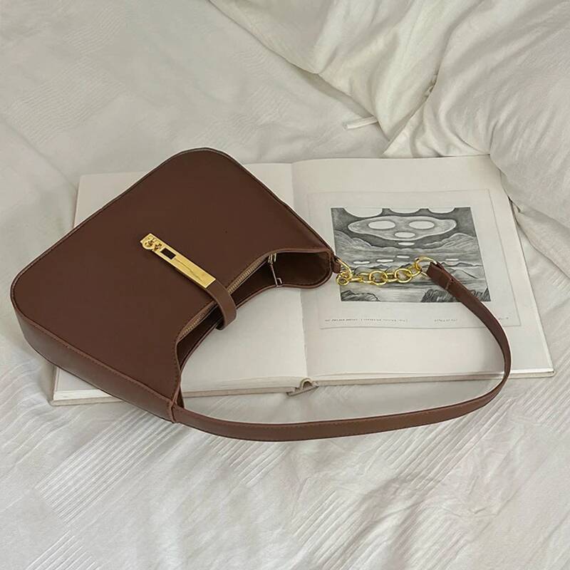 DHGM Small Designer Female PU Leather Single Shoulder Underarm Bag For Women Fashion Versatile Handbag With Advanced Sense