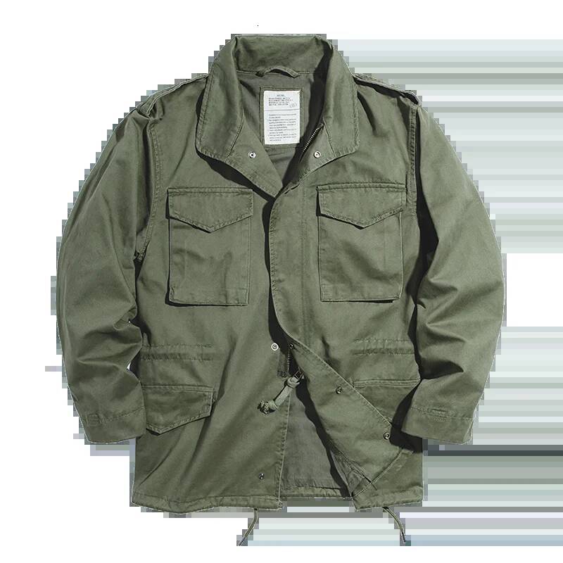 Maden Military M65 Field Jackets For Men Green Vintage Army Jacket Casual Windbreaker Solid Lapel Collar With Pockets Overcoat