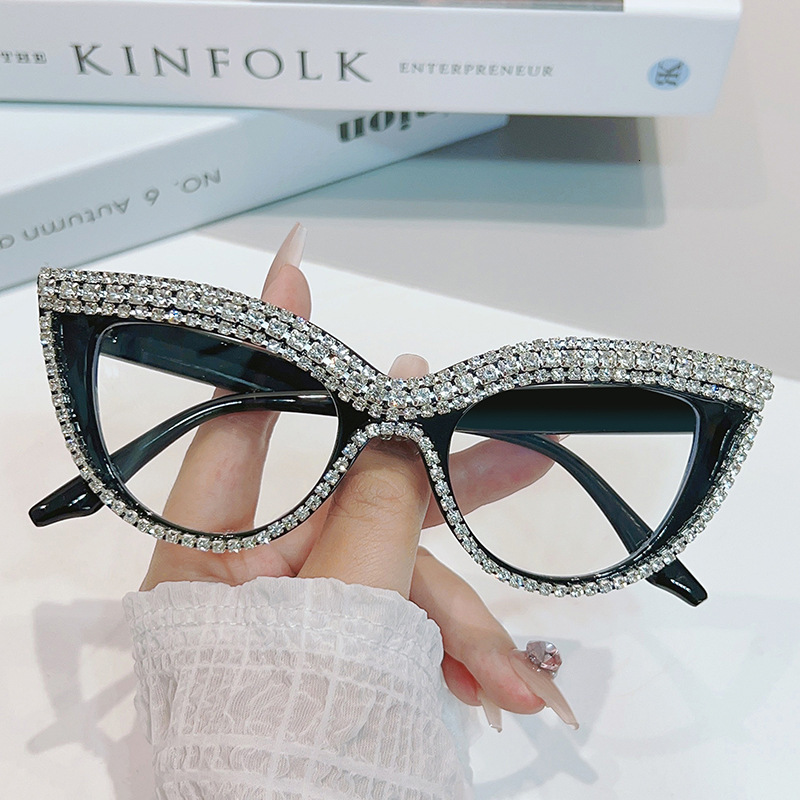 New Designer sunglasses Diamond-Studded Minimalist Cat Eye Chain Reading Glasses - TEMU Trending Luxury Moissanite Eyewear for Women