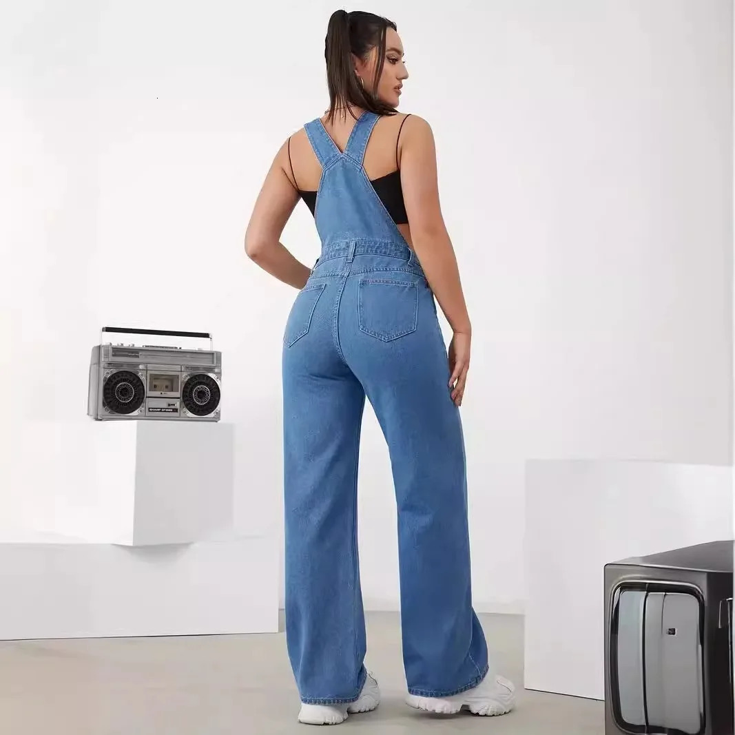 Womens Denim Bib Jumpsuits Casual Sleeveless Adjustable Straps Loose Baggy Cargo Jean Overalls Y2K Jumpers With Pockets 250619